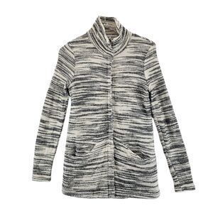 Bella Luxx Longline Zip Tunic Jacket Size Small White Black Textured Knit Fleece